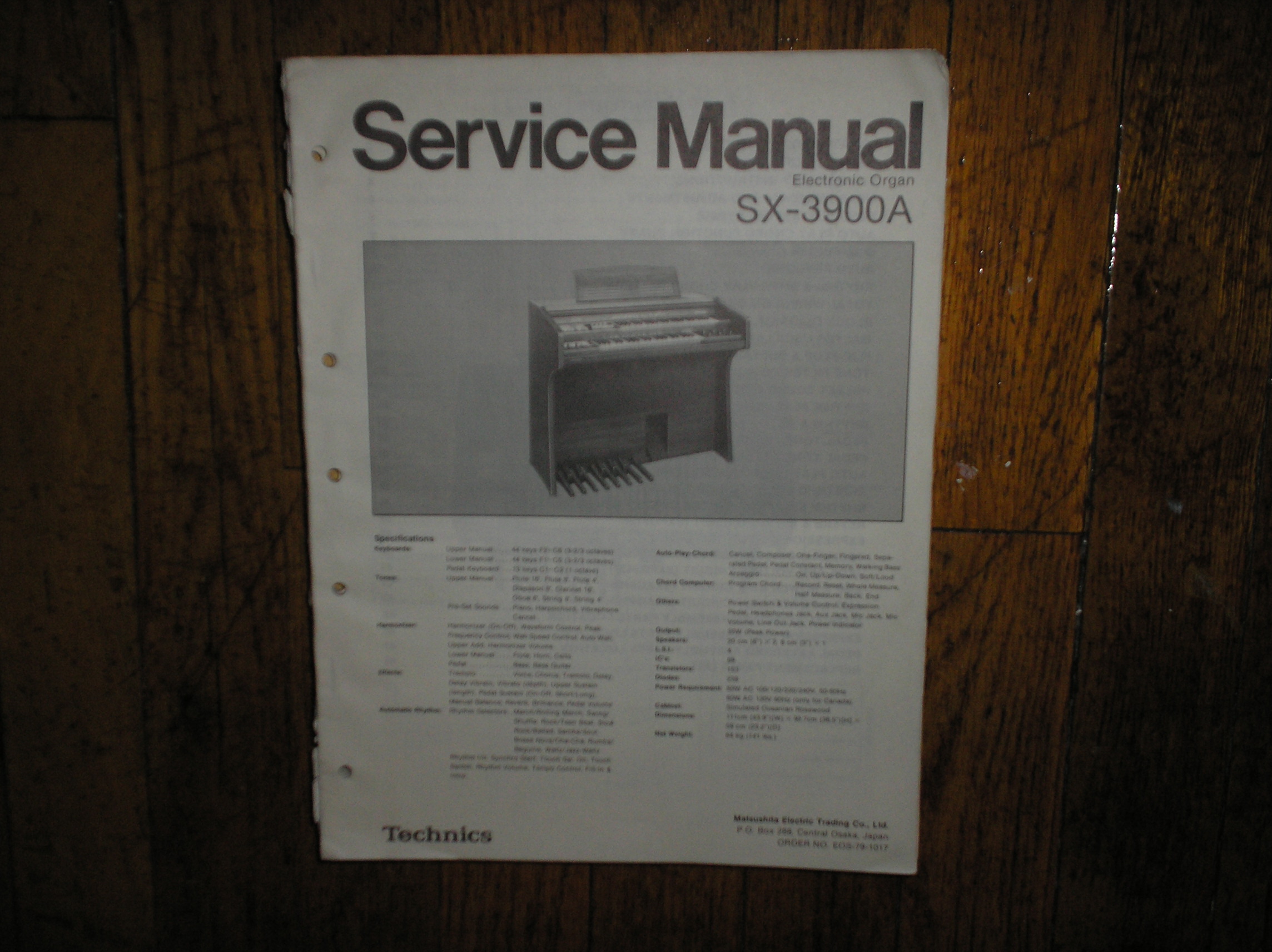 SX-3900A Electronic Organ Service Manual