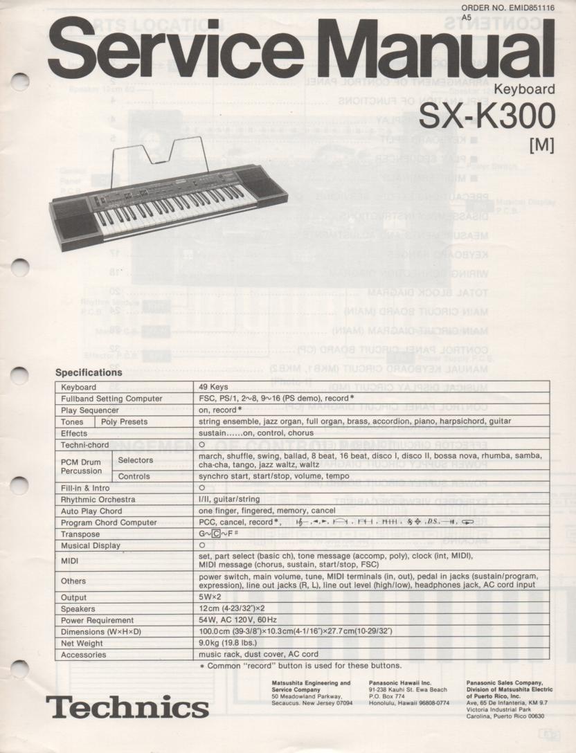 SX-K300 Electric Organ Service Manual