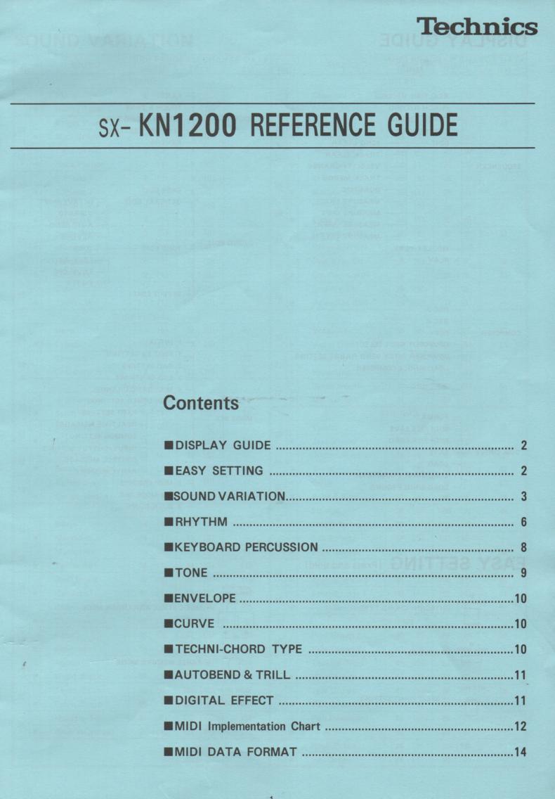 SX-KN1200 Keyboard MIDI Reference Owners Manual.. 