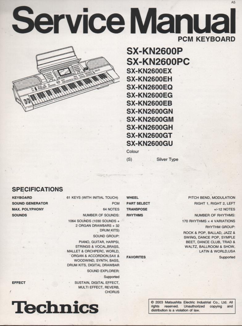 SX-KN2600 PCM Keyboard Service Manual. For KN2000P PC EX EH EQ EG EB GN GM GH GT GU Types