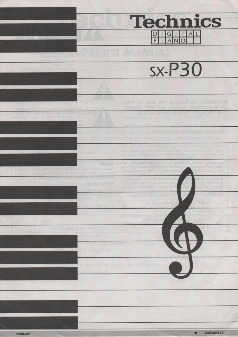 SX-P30 Digital Piano Owners Manual