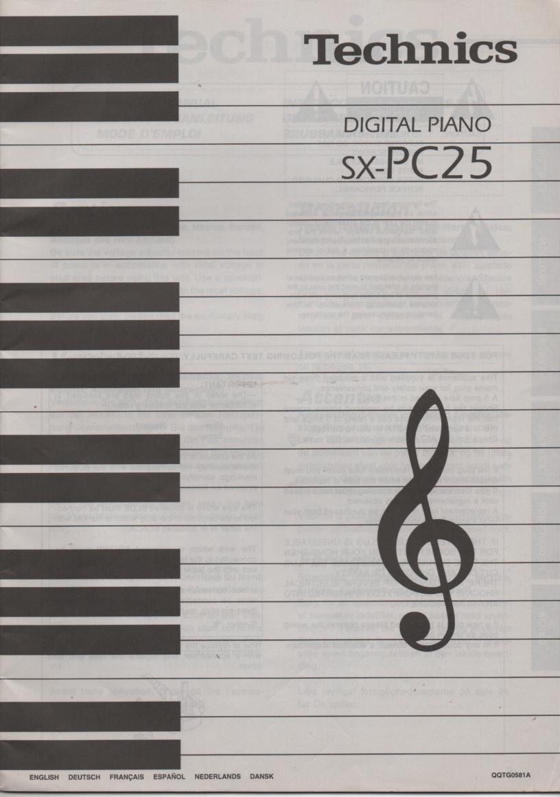 SX-PC25 Digital Piano Owners Manual. Manual is in English, Spanish, French, Dansk, Nederlands, Deutsch.