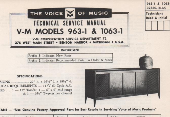 1063-1 Console Service Manual. Comes with 1297 changer manual and 20224 amplifier tuner manual and 1482-1 manual