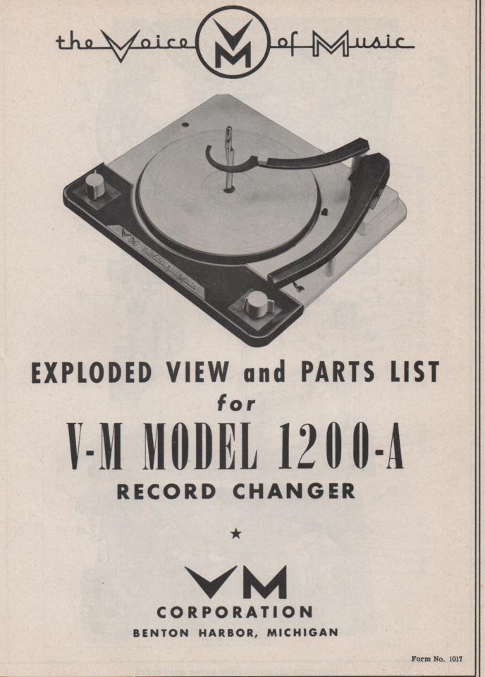 1200-A Record Changer Parts Service Manual