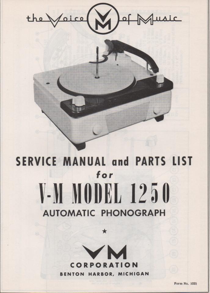 1250 Record Changer Parts Service Manual