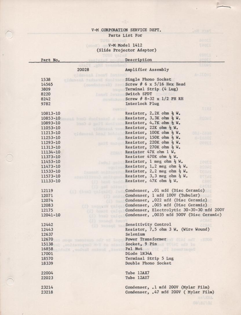 1412 Sync Cassette Tape Recorder Service Manual.
Contains parts list and schematic only