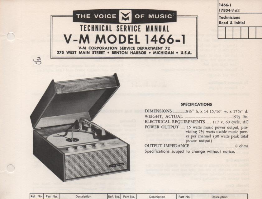 1466-1 Phonograph Service Manual.   No power supply or changer manual