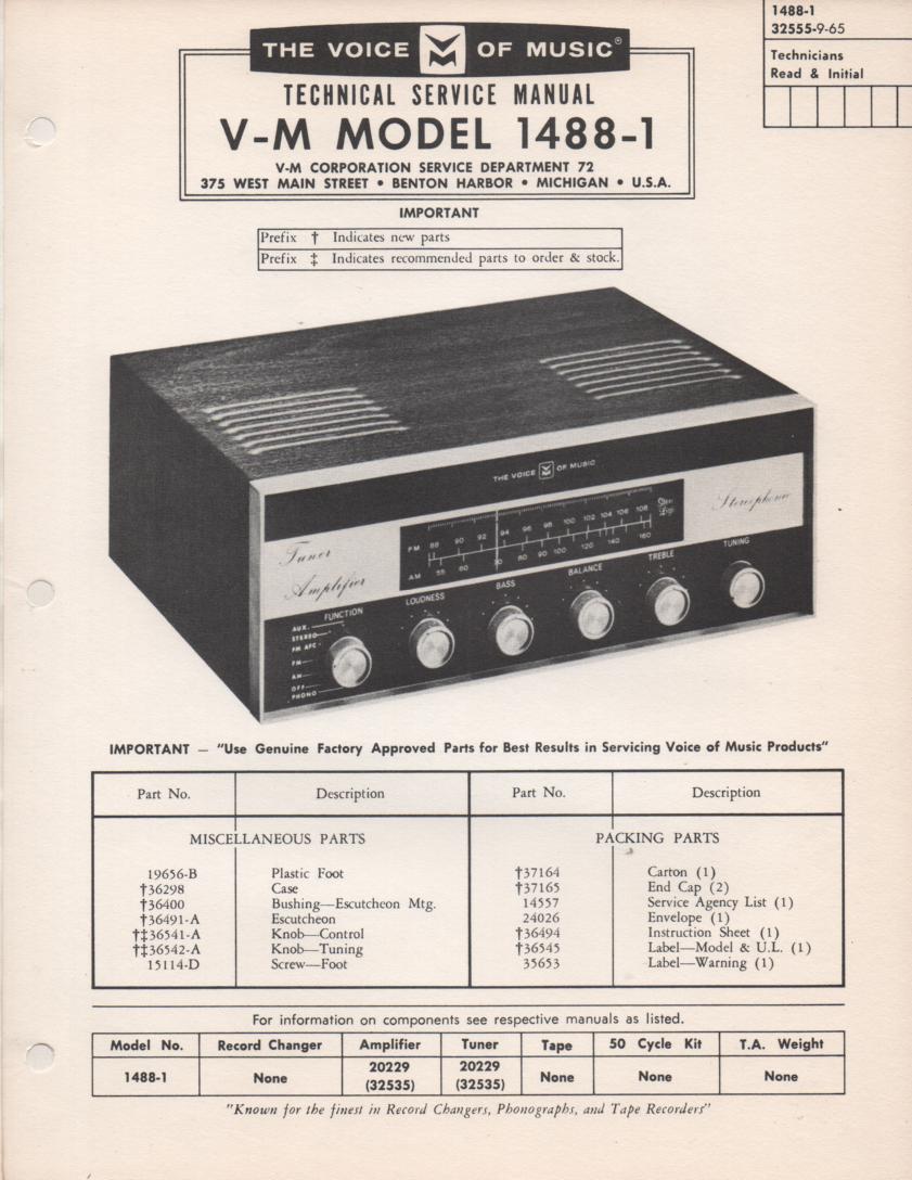 1488-1 Receiver Service Manual. Comes with 20229 Amplifier Tuner manual
