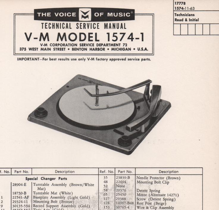 1574-1 Record Changer Service Manual..  Comes with 1256 1257 manual
