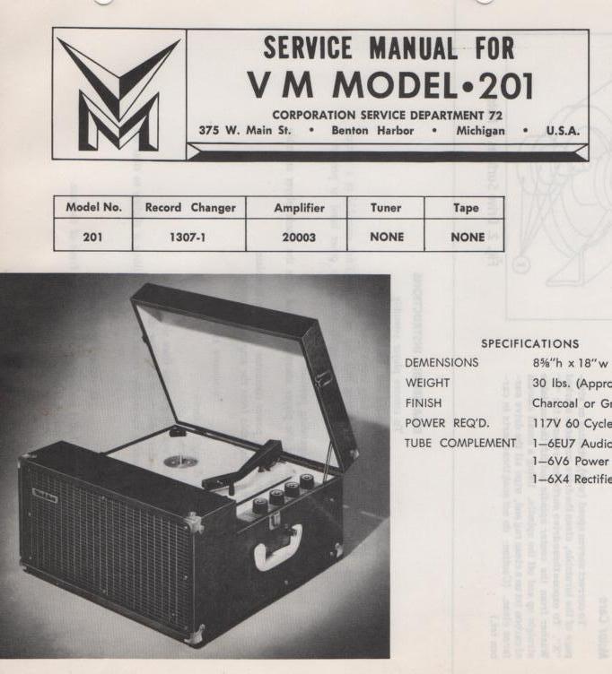 201 Portable Phonograph Service Manual.  Comes with 20031 and 1306-1 manuals