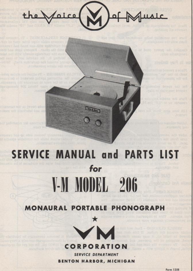 206 Portable Phonograph Service Manual