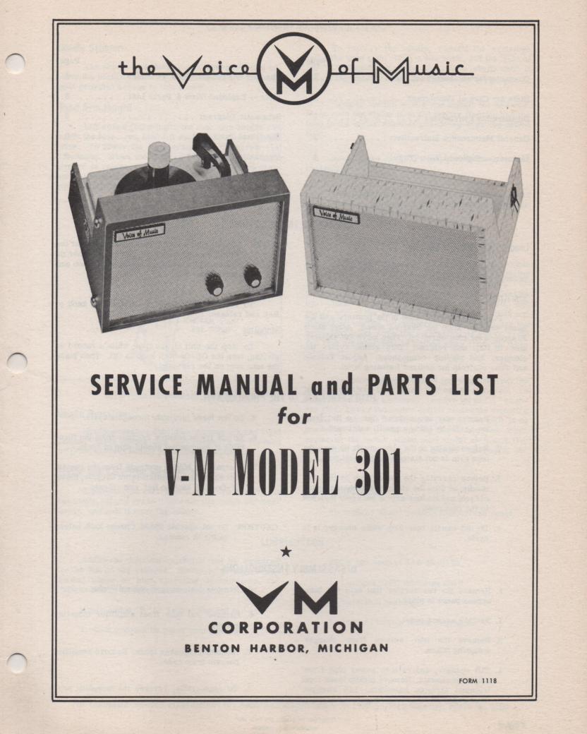 301 Portable Phonograph Service Manual