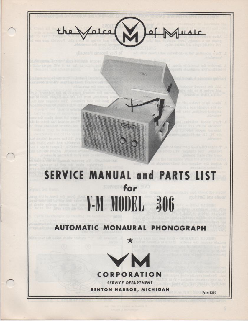 306 Portable Phonograph Service Manual