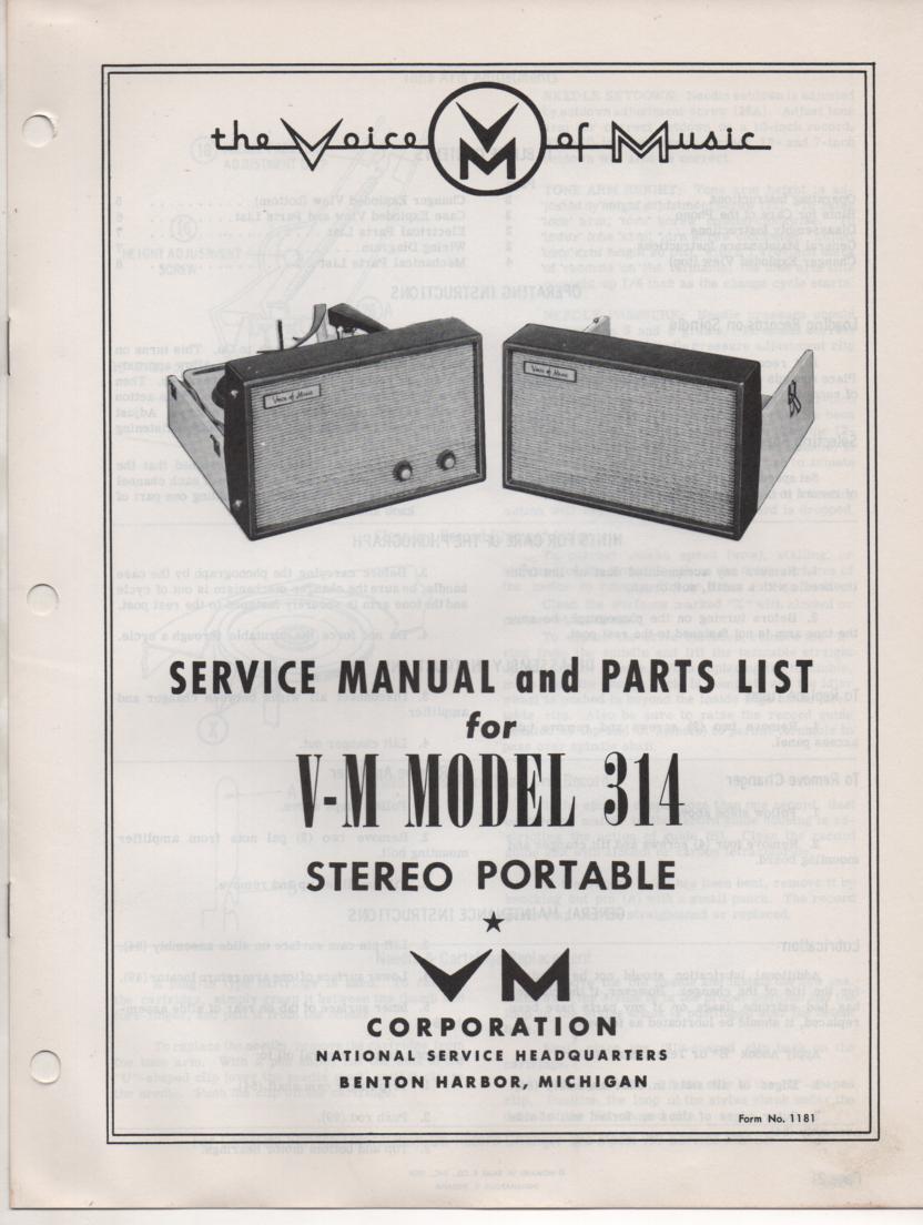 314 Portable Phonograph Service Manual