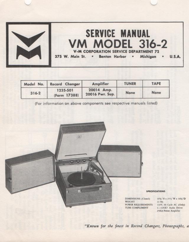 316-2 Portable Phonograph Service Manual