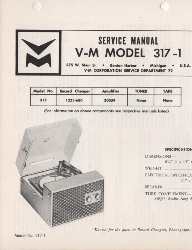 317-1 Portable Phonograph Service Manual.  Comes with 20059 and 1223 manuals..