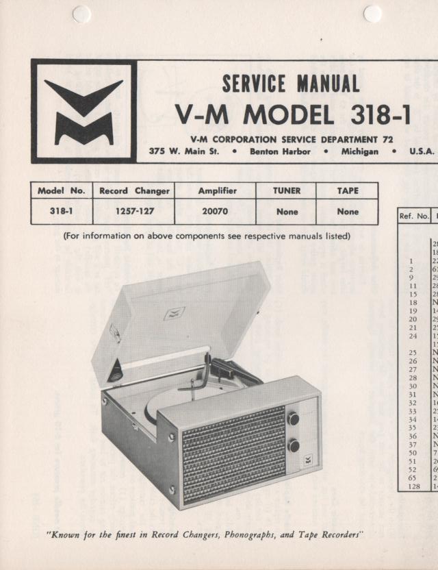 318-1 Portable Phonograph Service Manual comes with 1257 and 20070 manuals