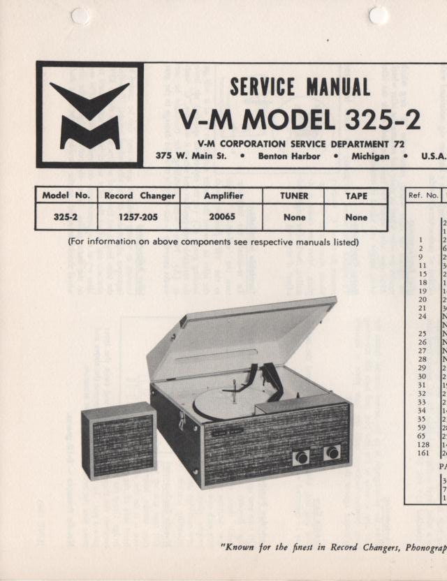325-2 Portable Phonograph Service Manual Comes with 1257 and 20065 manuals