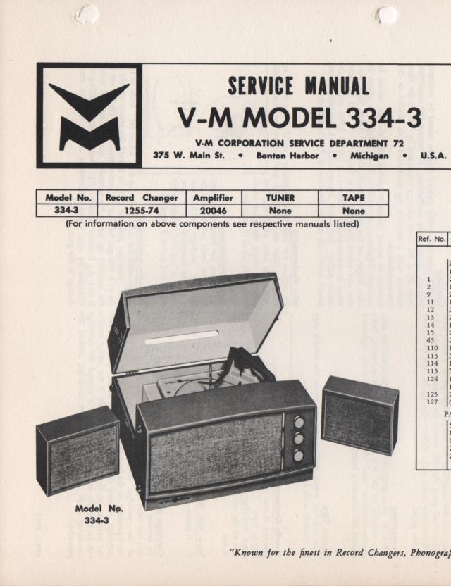 334-3 Portable Phonograph Service Manual Comes with 1255 and 20046 manuals