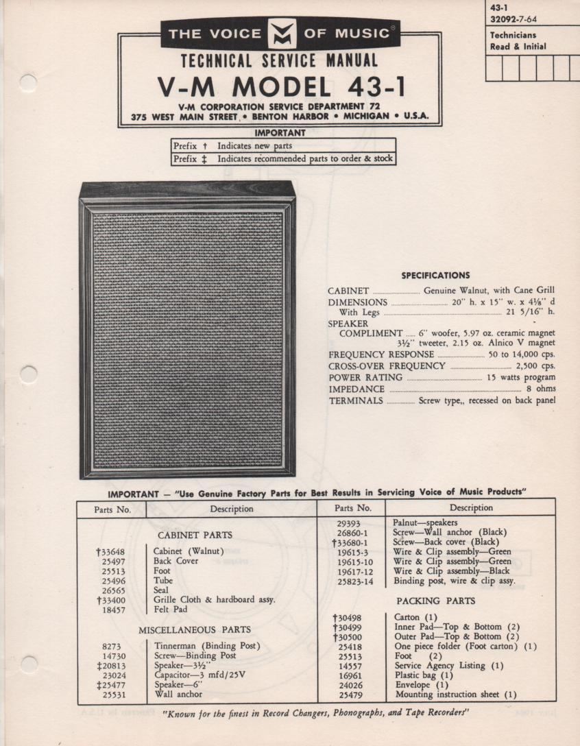 43-1 Speaker Service Manual