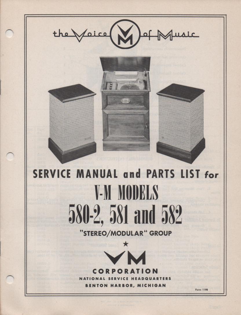 580-2 581 582 Console Phonograph Service Manual