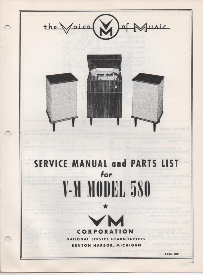 580 Console Phonograph Service Manual