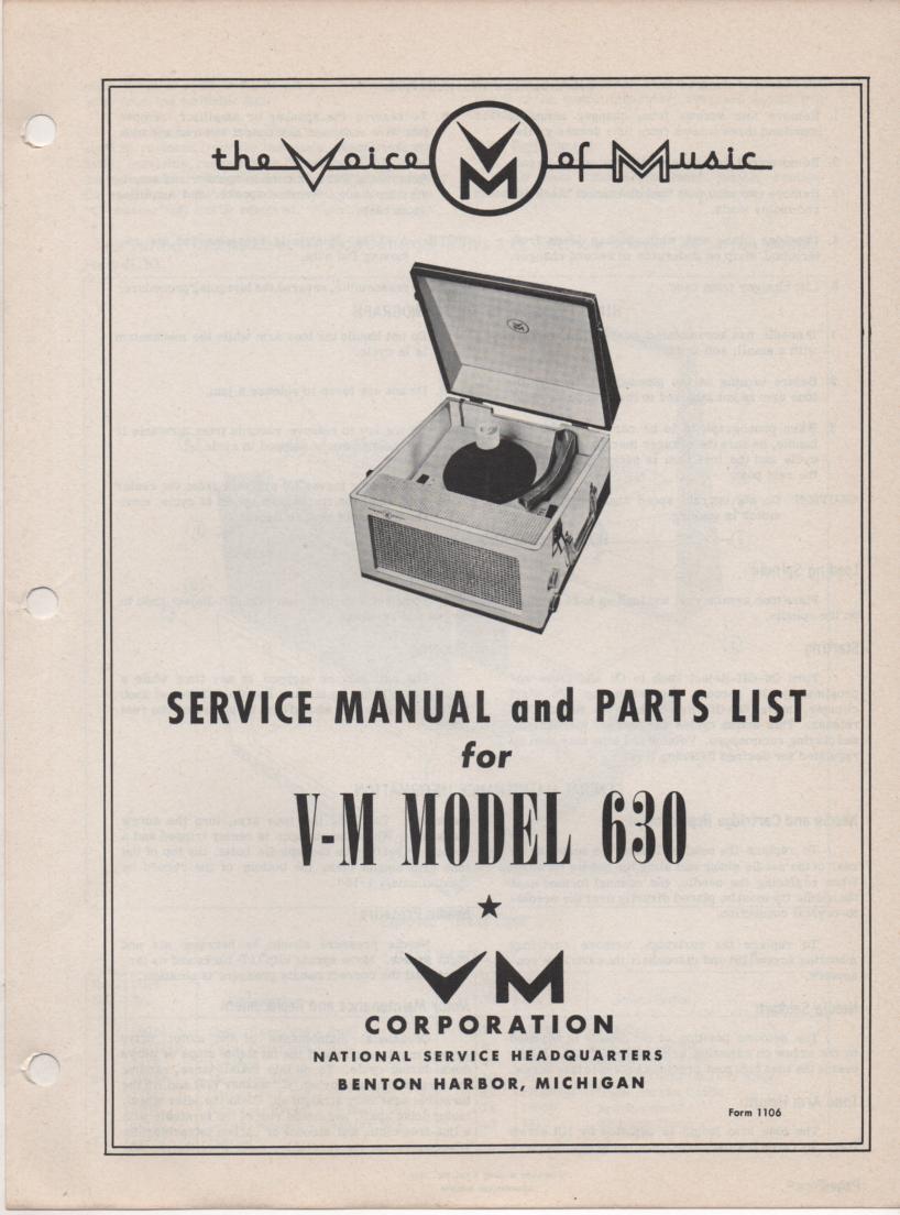 630 Record Player Phonograph Service Manual Comes with 1500 manual