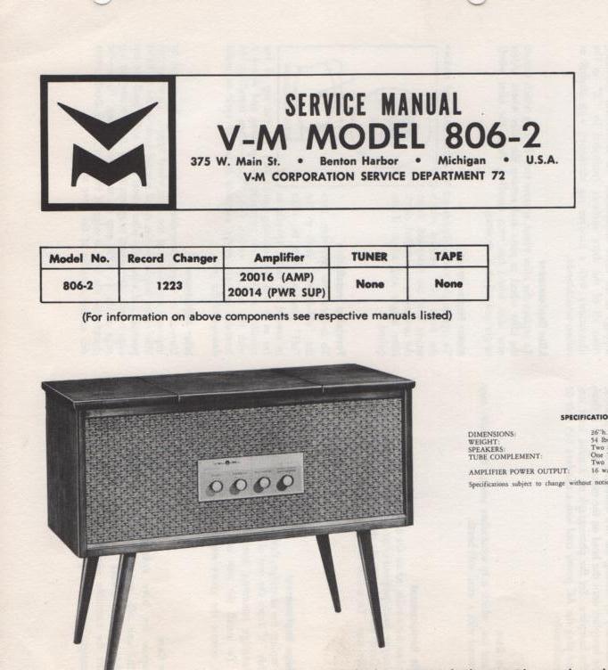 806-2 Console Service Manual comes with 1223 20014 and 20016 manuals...