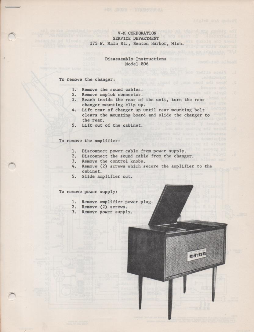 806 Console Service Manual. Comes with 959  record changer manual. 