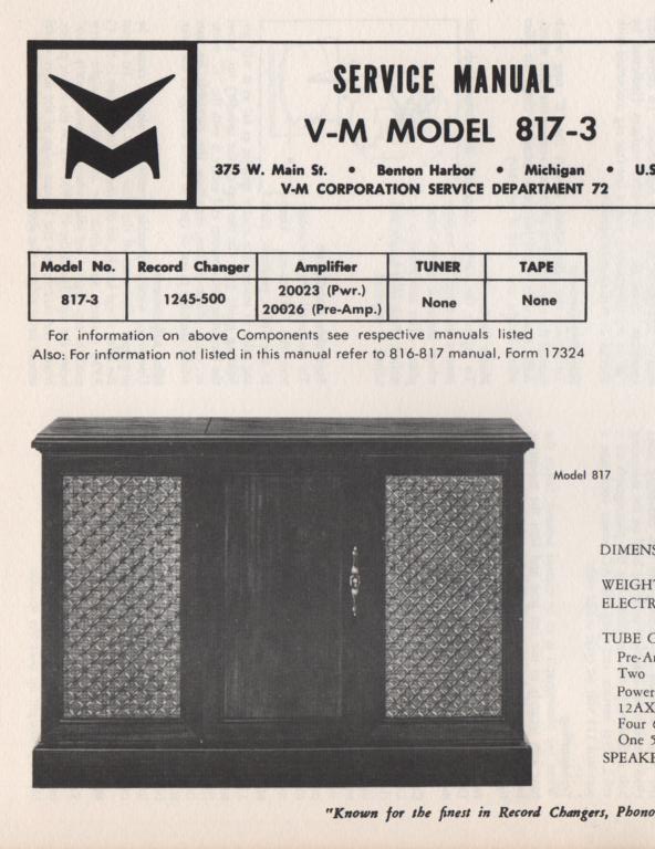 817-3 Console Service Manual Comes with 20026 pre-amp manual. no power or changer manual