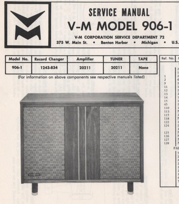 906-1 Console Service Manual Comes with 1243 changer manual.. No schematics..
