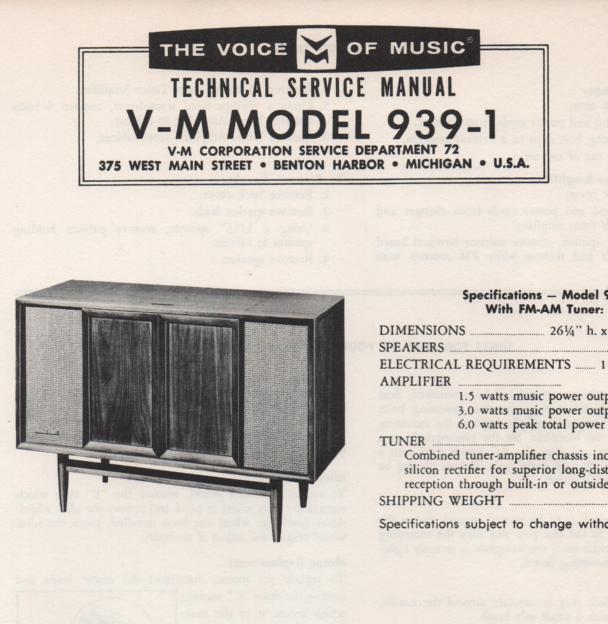 939-1 Console Service Manual.. Comes with 1257 record changer manual..  No schematics..
