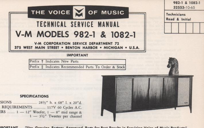 982-1 Console Service Manual. Comes with 1297 changer manual and 20228 amplifier tuner manual...