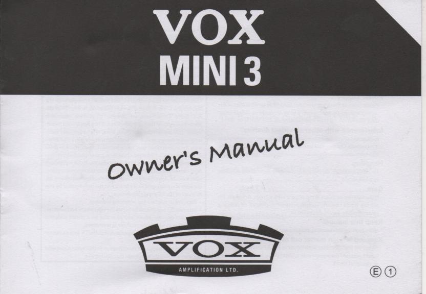 Mini 3 Guitar Amplifier Owners Operating Instruction Manual