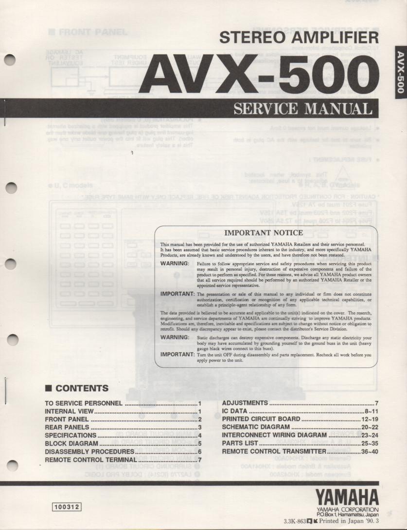 AVX-500 Amplifier Service Manual
