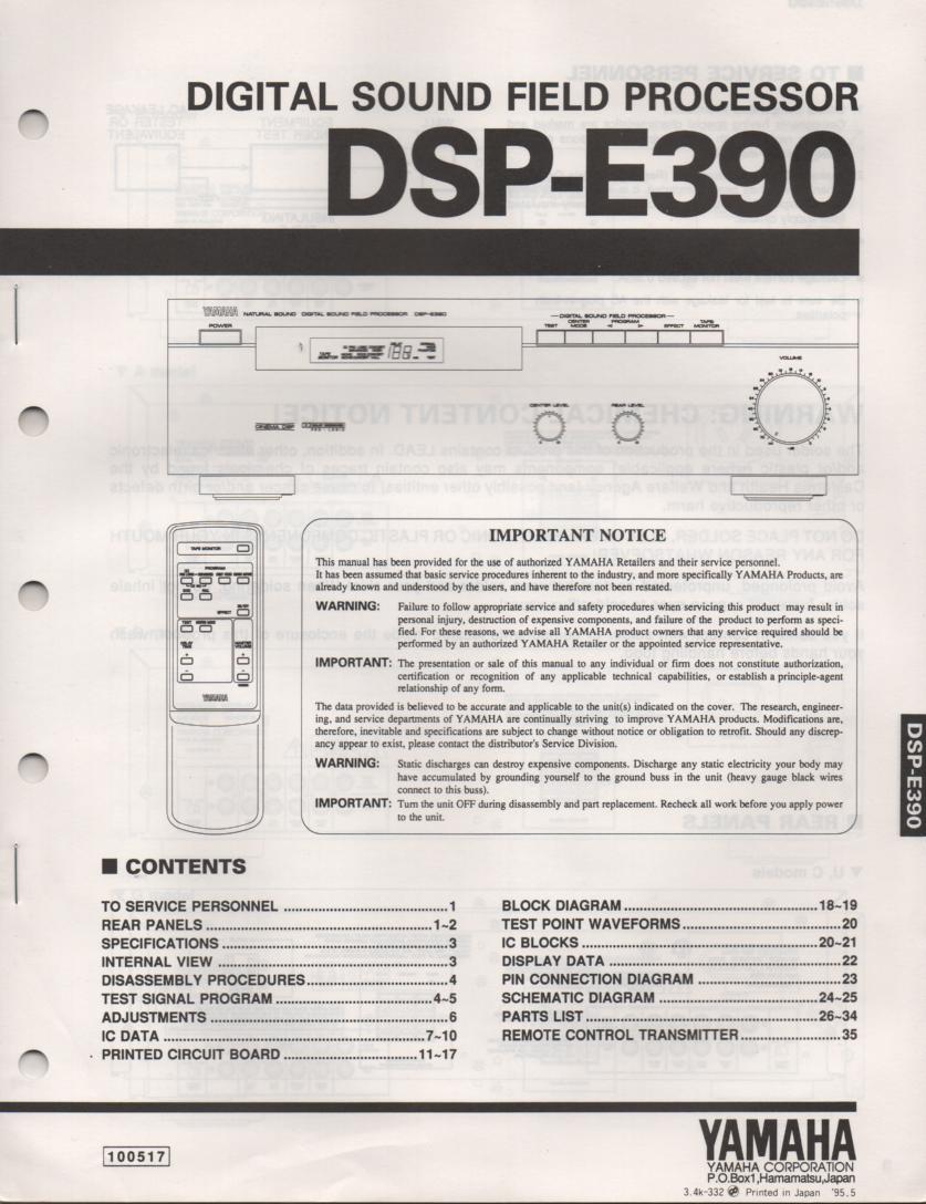 DSP-E390 Amplifier Service Manual
