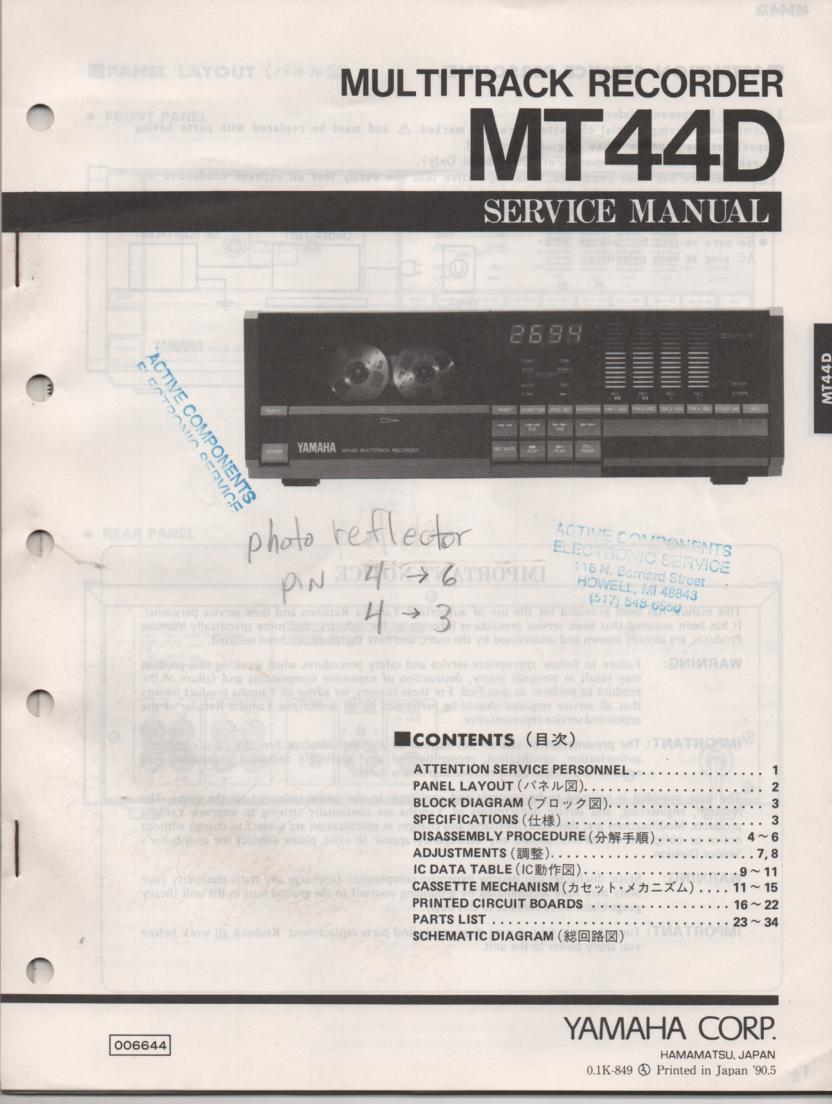 MT44D Multitrack Cassette Recorder Service Manual