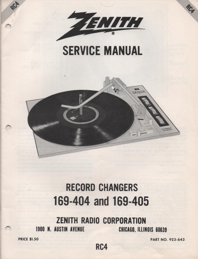 169-404 169-405 Turntable Service Manual. RC4