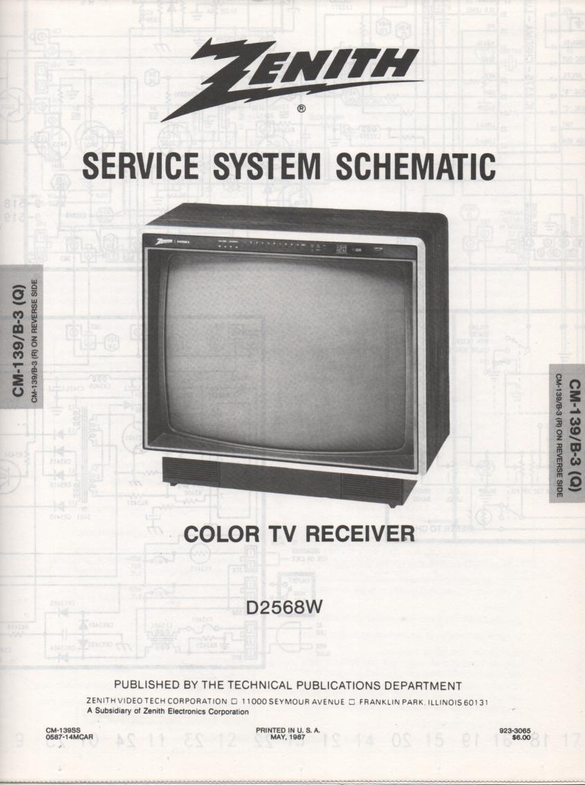 D2568W TV Service Diagram CM-139 B-3 Q R Chassis Television Service Information with Schematics