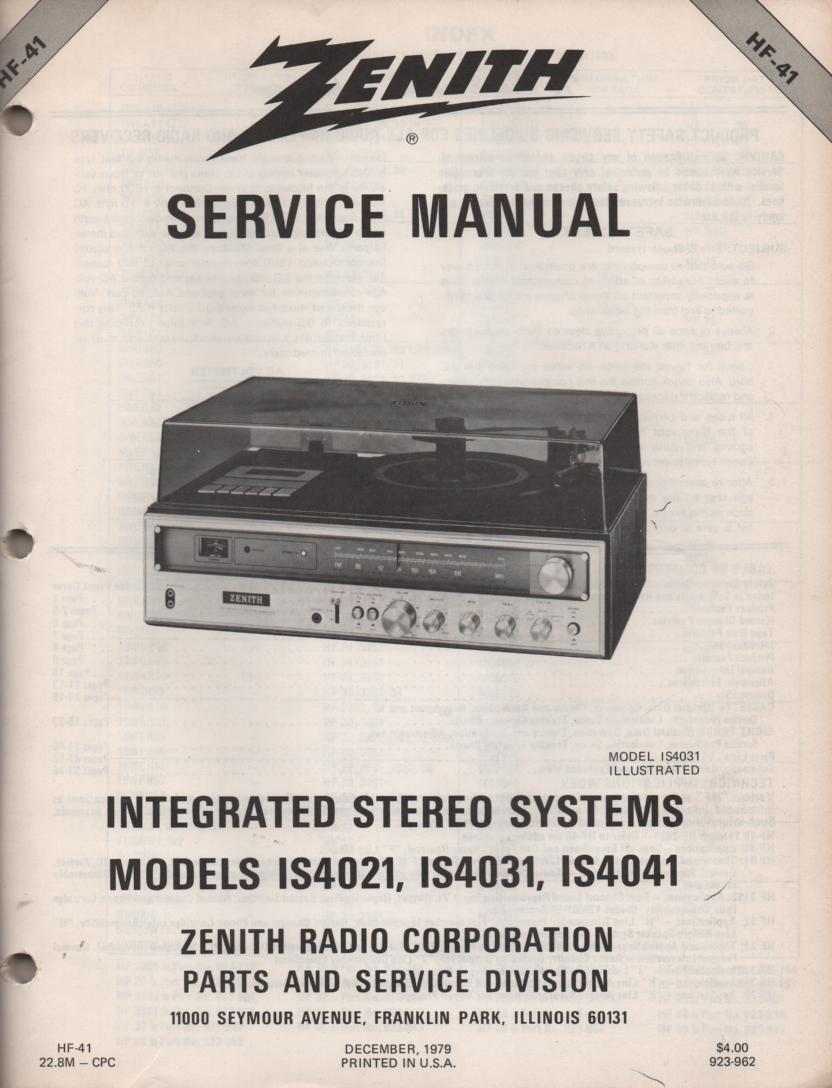IS4021 IS4031 IS4041 Stereo System Service Manual HF41
