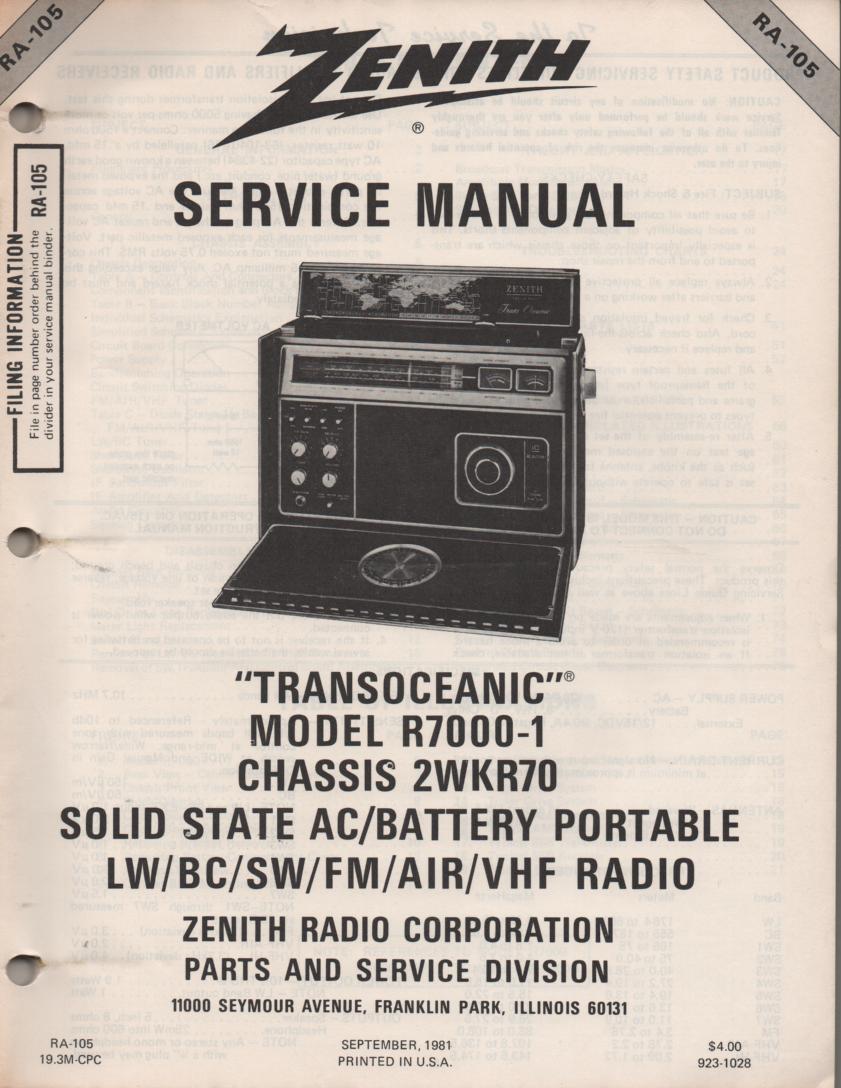 R7000-1 TransOceanic Multi Band Radio Service Manual RA1052... ChassisWRK70