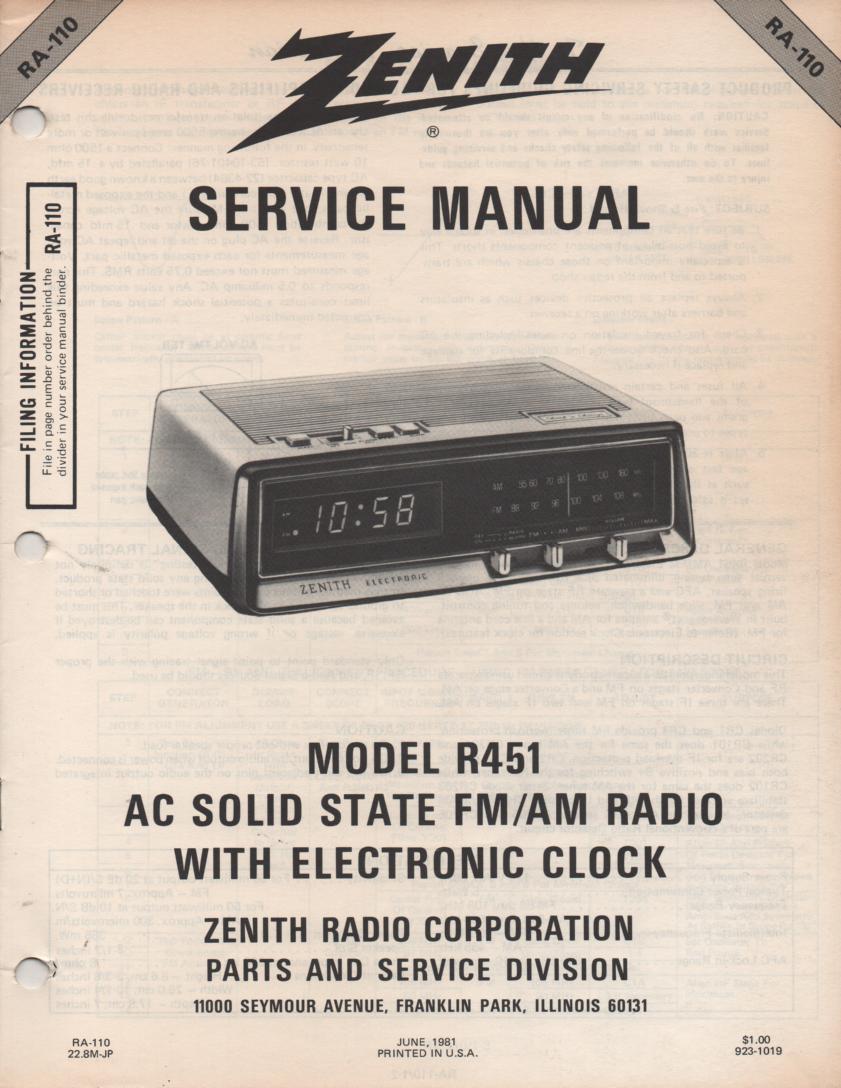 R451 AM FM Radio Service Manual RA110