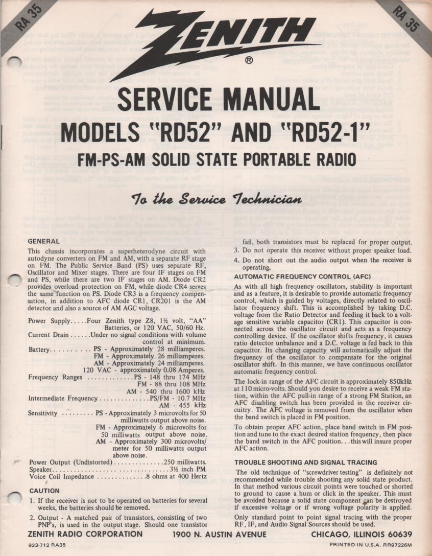 RC52 AM FM Public Safety Radio Service Manual RA35