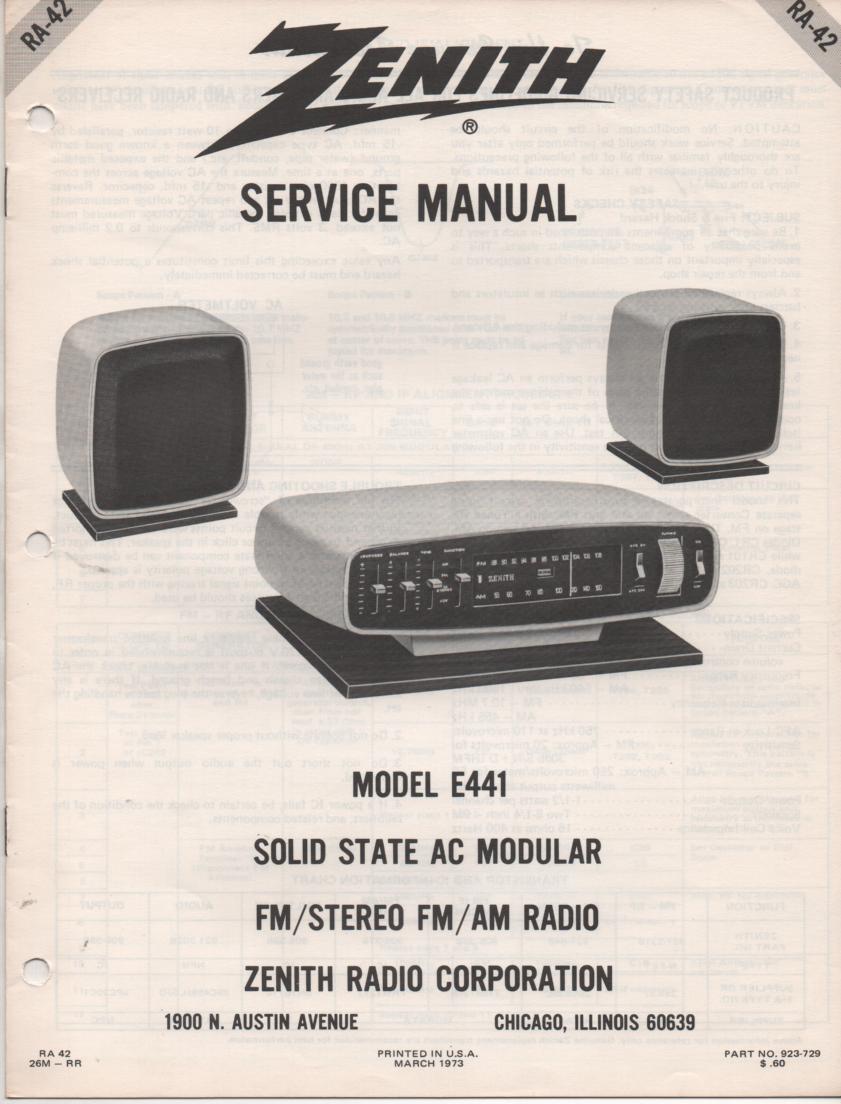 E441 AM FM Table Radio Service Manual RA42