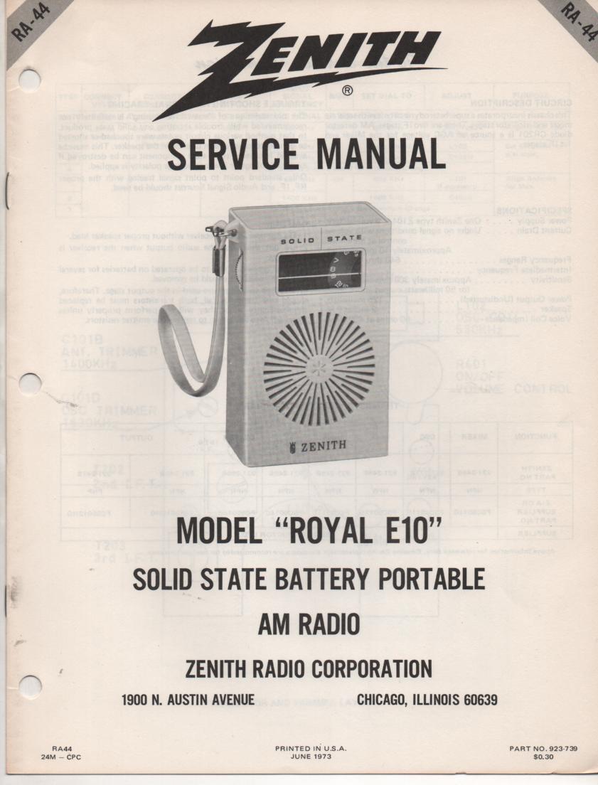 E10 Royal E10 Portable Radio Service Manual RA44. 