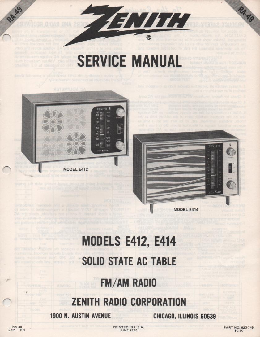 E412 E414 Table Radio Service Manual RA49