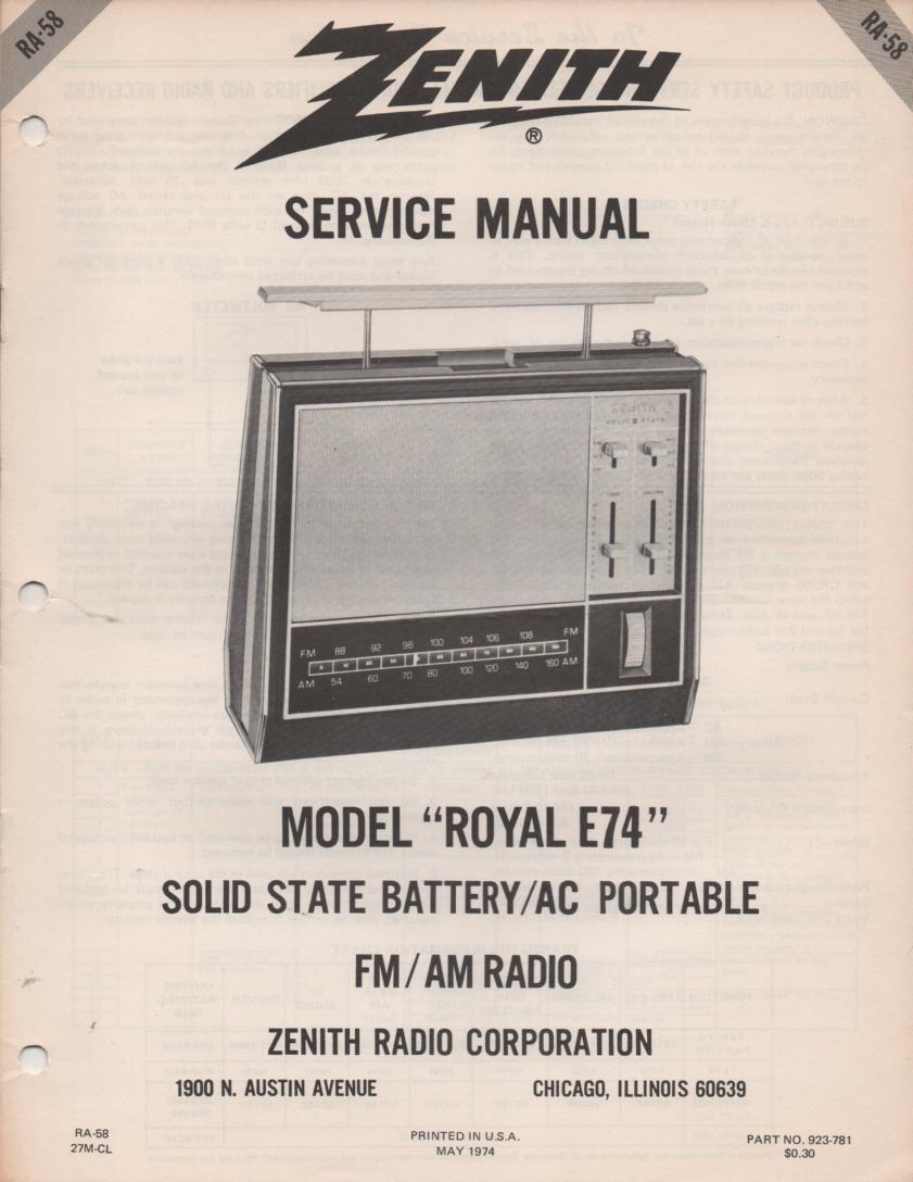 E74 Royal E74 Portable Radio Service Manual RA58