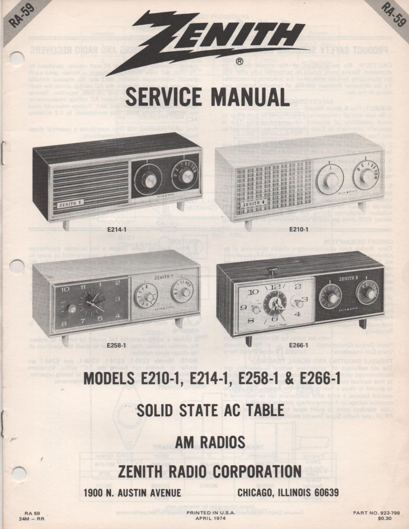 E210-1 E214-1 E258-1 E266-1 Table Radio Service Manual RA59