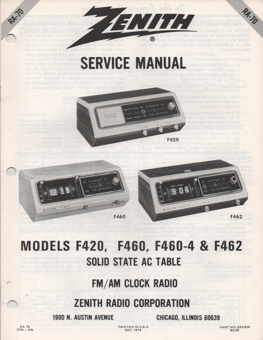 F420 F460 F460-4 F462 Clock Radio Service Manual RA70