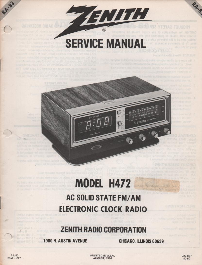 H472 AM FM Table Radio Service Manual RA83